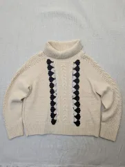 J.Crew アイボリー タートルネック ニット 装飾 セーター m
