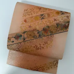 名古屋帯 正絹 箔 斜めの美しい花唐草 九寸 MA-2683