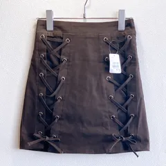 極美品✨ バックス BACKS スカパン ミニスカート インナーパンツ 台形 ハイウエスト タイト レースアップ 編み上げ 細身 ガーリー フェミニン 大人可愛い カジュアル きれいめ 平成 レトロ y2k ブラウン コットン ストレッチ 小さめ ショート丈のサムネイル