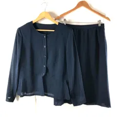 レリアン leilian セットアップ スカートスーツ ノーカラー シアー素材 毛100％ ネイビー 13+サイズ 984683