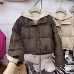 新品)ブラウン レイヤードフーディー ダウン アウター