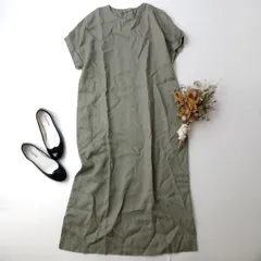 A DAY IN THE LIFE UNITED ARROWS ユナイテッドアローズ リネン クルーネック ワンピース 無地 カーキ系(75K＋8604)26N