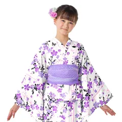 COLORFUL CANDY STYLE 新品  浴衣セット 花みずき・紫 浴衣 セパレート 子供 女の子 キッズ ワンピース セット 2way 110～150cm 子ども ジュニア 甚平 綿100% 小学生 女子 幼稚園 保育園 小学校 夏向き 夏祭り