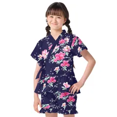 COLORFUL CANDY STYLE 新品  甚平(女の子) スイートピー・紺 フリル 子供 キッズ おしゃれ 綿100% じんべい 110～150cm ジュニア 甚兵衛 ジンベイ ジンベエ じんべえ 小学生 女子 夏向き 夏祭り