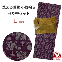 洗える着物 小紋 袷 コーディネートセット レディース着物と半幅帯作り帯セット 袷 Lサイズ 肌着付き「濃紫、紅葉に流水・菊」HAL2551set01