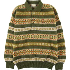 古着 90年代 ベネトン UNITED COLORS OF BENETTON 総柄 スノー柄 雪柄 ノルディックセーター ポロニットセーター イタリア製/eaa597771