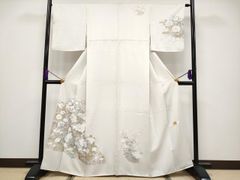 平和屋着物○本場大島紬 白大島 9マルキ 菊尽くし 正絹 逸品 未使用