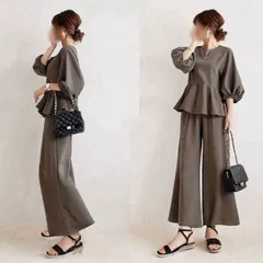 セットアップ 未使用 レディース 無地 ブラウス 新作 上下セット ワイドパンツ カジュアル ゆったり 着回し 2点セット 春 夏 通勤 OL 結婚