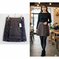 極美品✨ バックス BACKS スカパン ミニスカート インナーパンツ 台形 ハイウエスト タイト レースアップ 編み上げ 細身 ガーリー フェミニン 大人可愛い カジュアル きれいめ 平成 レトロ y2k ブラウン コットン ストレッチ 小さめ ショート丈