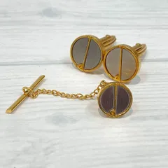 【塩】dunhill ダンヒル カフスボタン カフリンクス ネクタイピン 2点セット ビジネス 紳士 メンズ ゴールド系×シルバー系【22070SK】L23