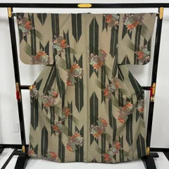 小紋 洗える着物 裄66 矢花に花 化繊 着物 MK-2530