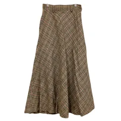OG39 INGEBORG インゲボルグ チェック フレア ロングスカート 毛100% ブラウン系 レディース Sサイズ