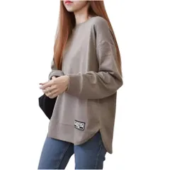 [レグエイト] レディース オーバーサイズ トップス カジュアル シンプル ロゴ付き ゆったり シルエット 春 冬 秋 体型カバー デイリーコーデ おしゃれ 3色展開 楽ちん コーデ自在 (カーキ) [カーキ]