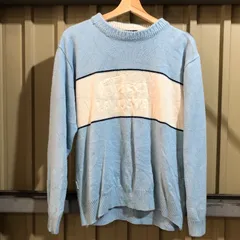 1254 LACOSTE セーター 水色 ホワイト M ラコステ ニット コットン ビッグロゴ 古着卸 アメリカ仕入