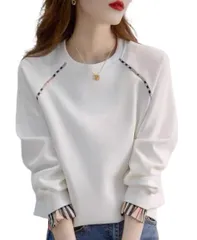 [infage] トレーナー 切り替え スウェット 長袖 チェック 柄 クルー ネック お洒落 プルオーバー 上品 レディース (JP, アルファベット, L, ホワイト) [ホワイト] [L]