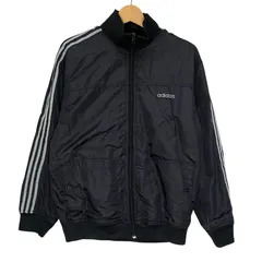 adidas/アディダス ナイロンジャケット 万国旗タグ スリーライン ライトアウター 長袖 ワンポイント刺繡 CHINA製 メンズ L ブラック