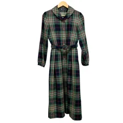 OG39 YORKLAND ヨークランド シャツワンピース チェック 長袖 グリーン系 レディース サイズ9AR レトロ かわいい おしゃれ