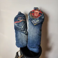 ゴルフヘッドカバー　デニムリメイク　ハンドメイド　ＦＷ＋ＵＴ２点セット