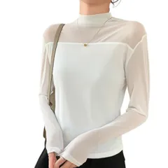 [infage] 長袖 カットソー シアー 透け感 トップス モック ネック 伸縮性 インナー スリム きれいめ 重ね着 レディース (JP, アルファベット, M, ホワイト) [ホワイト] [M]