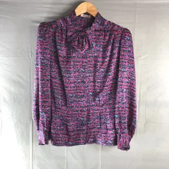 ニナリッチ NINA RICCI ブラウス 長袖 柄模様 リボン ボタン 肩パッド 紫系 984649のサムネイル