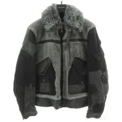 ドルチェ&ガッバーナ ドルガバ DOLCE&GABBANA ジャケット ファー パッチワーク ヘリンボーン切替え ジップアップ イタリア製 ウール混 グレー 52