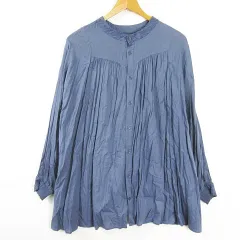 スタディオクリップ Studio Clip ブラウス 長袖 バンドカラー ミディアム丈 綿 レーヨン F ブルー 刺繍 kz13699