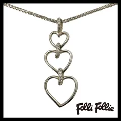 Y【Folli Follie】ハート 3連 ネックレス SV925 SILVER/シルバー 総重量約8g ラインストーン チェーン 2連 ペンダント フォリフォリ (61562NY5a①)