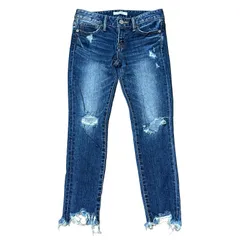 MOUSSY fringe cropped スキニー デニムパンツ ダメージ加工 インディゴ サイズ25 レディースS マウジー