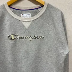 古着　L　Champion　チャンピオン   スウェット　ロゴ   ラグラン　裏起毛   グレー霜降り   ワッペン
