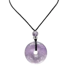一点物透明アメジスト丸平安扣ネックレス天然石愛の守護石安全御守り