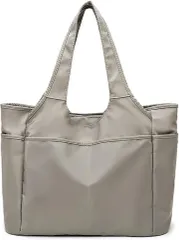 CedarEight(シダーエイト) ナイロン トートバッグ レディース 撥水 軽量 肩掛け ポケット多め 大容量 マザーズバッグ (グレージュ,  大容量)