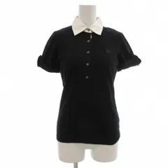 バーバリーブルーレーベル BURBERRY BLUE LABEL ポロシャツ ニット 38 半袖 クレリックカラー ワンポイント 黒 ブラック 白 ホワイト /NU ■ECT