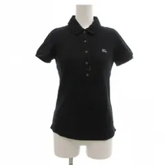 バーバリーブルーレーベル BURBERRY BLUE LABEL ポロシャツ 36 ラウンドカラー 鹿の子 半袖 チェック柄 ロゴ 黒 ブラック /NU ■ECT