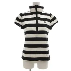 バーバリーゴルフ BURBERRY GOLF シャツ カットソー 2 半袖 ボーダー柄 ハーフジップ パフスリーブ 黒 ブラック 白 ホワイト /NU ■ECT
