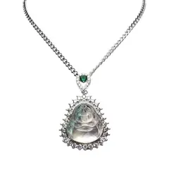 一点物綺麗フローライト布袋様ペンダントトップ天然石ステンレスネックレス