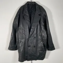 90s vintage ヴィンテージ ダブル チェスター レザーコート ブラック黒 Lサイズ