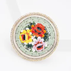 L244 モザイクガラス ITALY刻印 ブローチ フラワー ゴールド デザイン