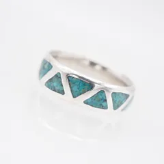 L353 ターコイズ風 STER刻印 リング インレイ デザイン シルバー 指輪 ヴィンテージ 22号