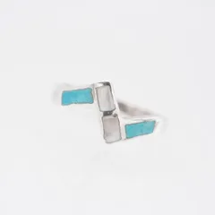 L070 ターコイズ風 シェル S/S刻印 リング インレイ デザイン シルバー 指輪 14号