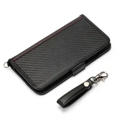 iPhone 12ProMax ケース カーボン調ブラック 手帳型カバー PUレザー 高級感 フィンガーストラップ カードポケット シンプル おしゃれ PGA 【ゆうパケットにて発送】【1/7発送予定】