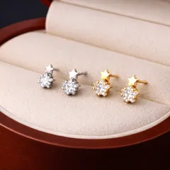 【流れ星/ピアス】スター ダブル ダイヤ スタッドピアス ゴールド シルバー925 レディース ジュエリー 上品 華奢 シンプル エレガント 高級感 普段使い オフィス デート 結婚式 入学式 卒業式 フォーマル プレゼント ギフト （408　409）
