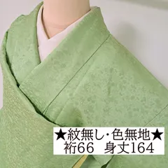【紋無し・色無地】裄66 身丈164 袖48　正絹　袷　紋意匠　ライトグリーン系色　や18S05　m2525