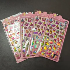 3D立体シール DIY 立体ステッカー 手帳素材 女の子向け ジュエリーデザイン キッズ 4枚セット キャラクター かわいい スマホデコ デコレーション ピンク