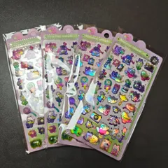 3D立体シール DIY 立体ステッカー 手帳素材 女の子向け ジュエリーデザイン キッズ 4枚セット キャラクター かわいい スマホデコ デコレーション パープル