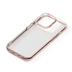 iPhone15Pro ケース クリア 透明 ローズゴールド メタリック フレーム ソフト TPU スマホ カバー シンプル 無地 アイフォン アイホン 2023 6.1inch ３眼 ピンク ゴールド  【定形外郵便にて発送】【1/7発送予定】