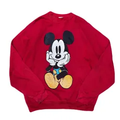 90s mickey&co. ミッキーマウス ミッキー 両面プリント ラグランスウェット トレーナー 赤 No.EA09