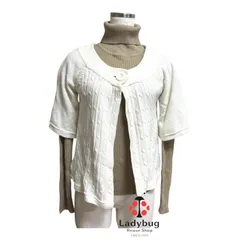 classa レディース ツインニット ニットアンサンブル 　ワンボタン半袖カーディガン 　タートルネックリブニットセーター　L