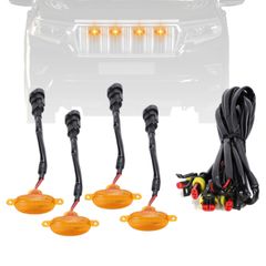 LED グリルマーカー 防水 ハーネス付 ジムニー プラド RAV4 デリカD5 対応 デイライト 汎用 12V 高輝度 フロントグリル ライトバー 外装 カスタム 簡単取付 オフロード (イエロー×イエロー) [イエロー×イエロー]
