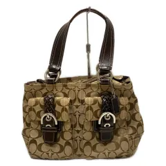 COACH(コーチ) ハンドバッグ シグネチャー柄 6373 カーキ×ダークブラウン レザー