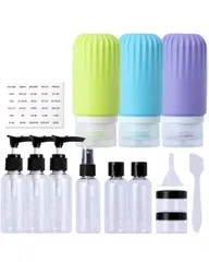 トラベルボトル セット 13点【シリコンタイプ・プッシュタイプ・ローションタイプ・スプレータイプ・コスメジャー・スパチュラ・ロート】ジム・サウナ・出張に最適 機内持ち込み可 詰め替え容器 携帯用 化粧品ボトル 漏れ防止 